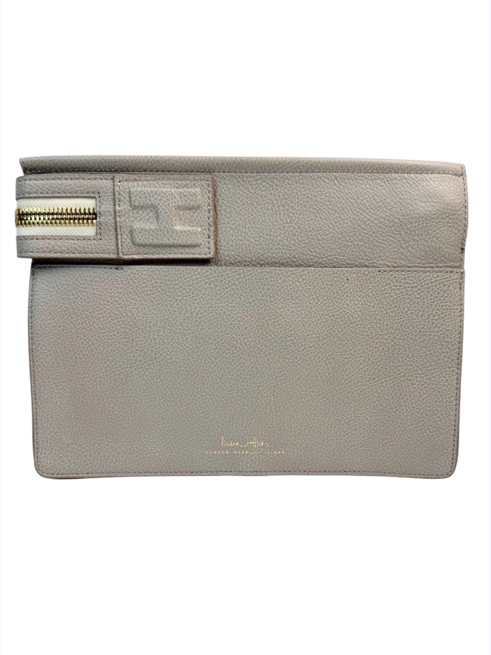 India Hicks Taupe Big Zipper Clutch